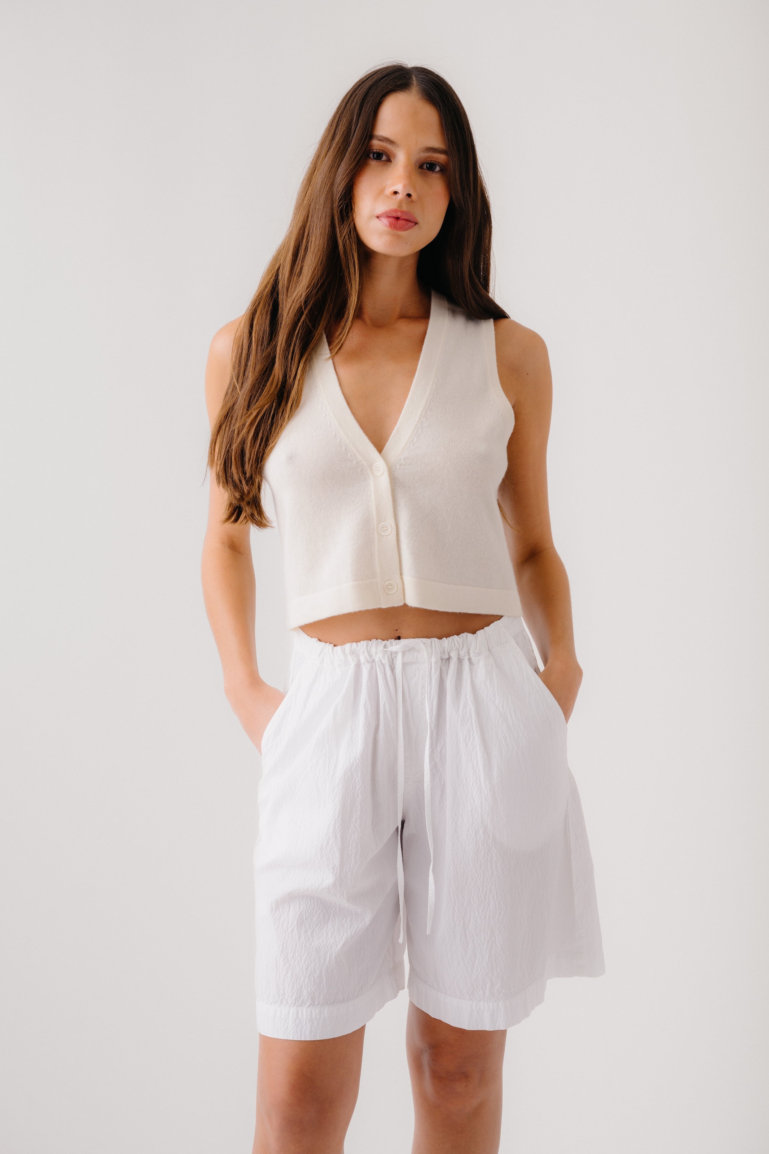 CALLIE V-NECK CASHMERE TANK VEST | GARDENIA