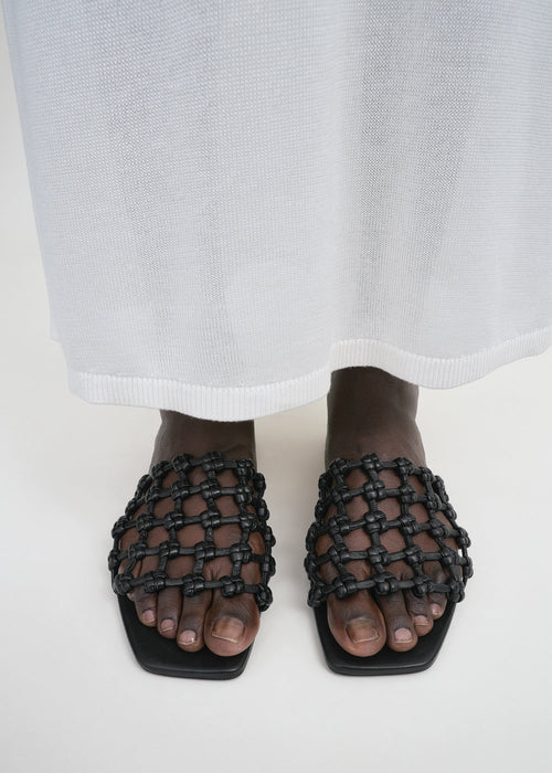 Braided-leather bandeau slides black