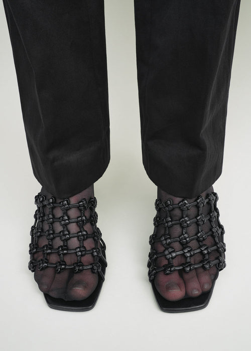 Braided-leather bandeau mules black