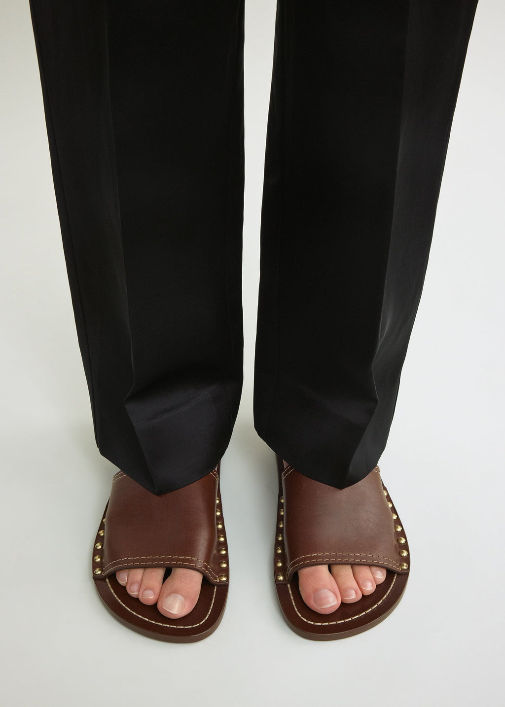 Studded leather slides sienna