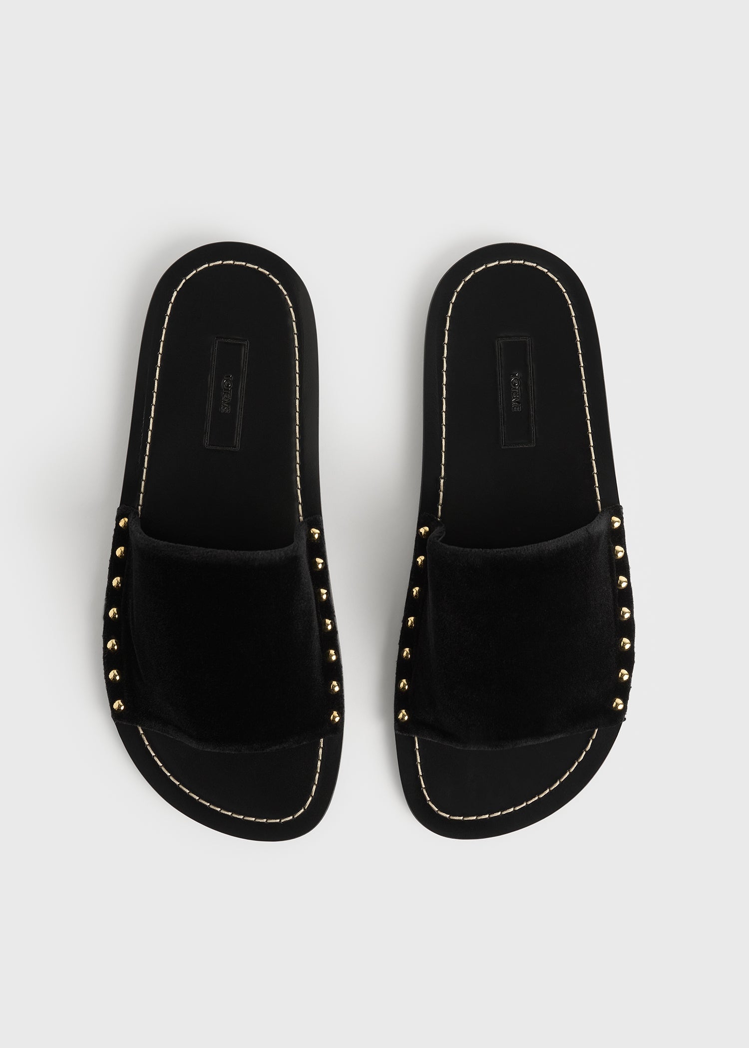 Studded velvet slides black