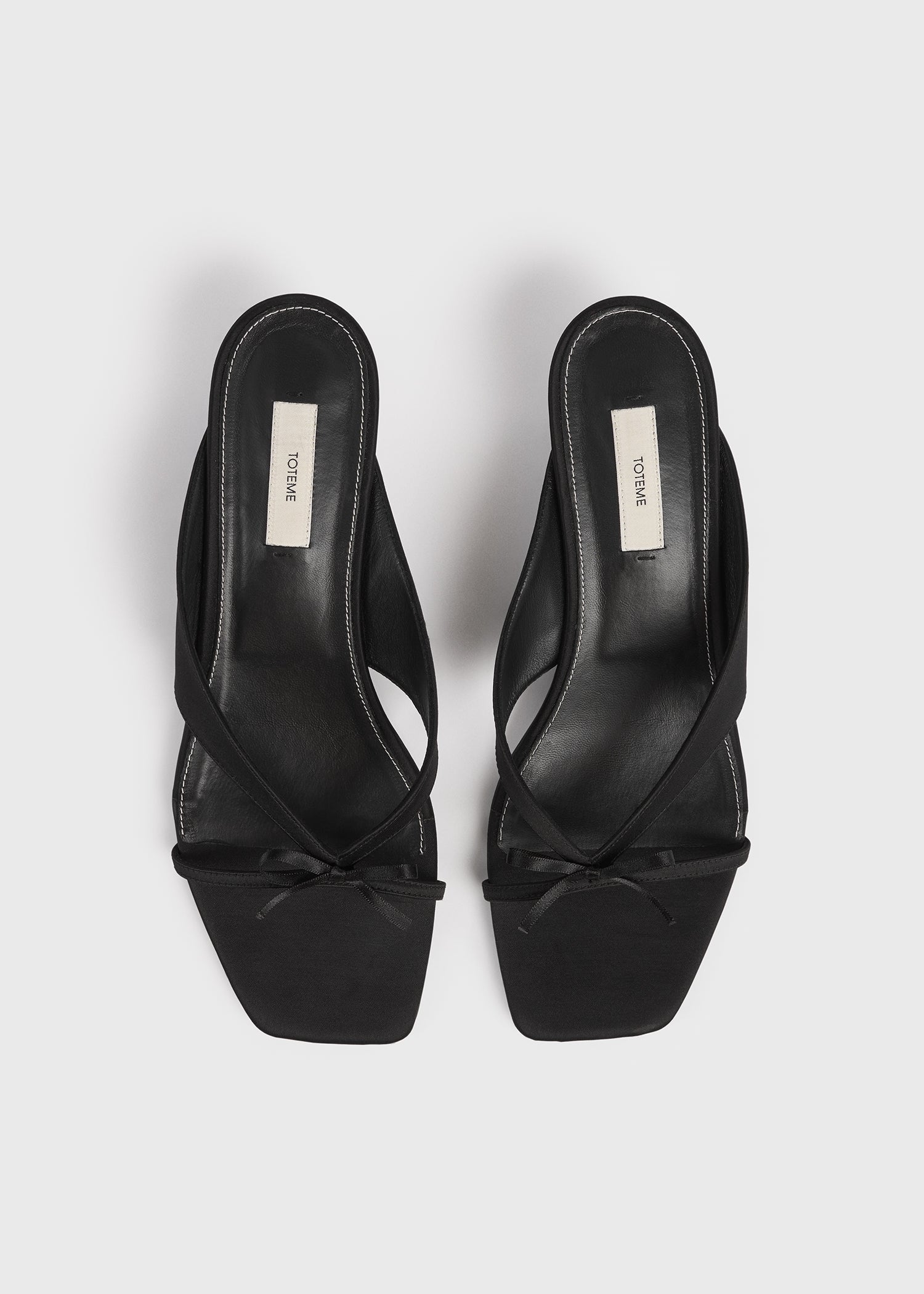 Bow satin sandals black